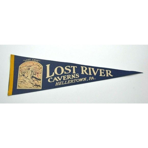VINTAGE Lost River Caverns Hellertown, PA Felt Flag Pennant 9" x 26.5" - Picture 1 of 3